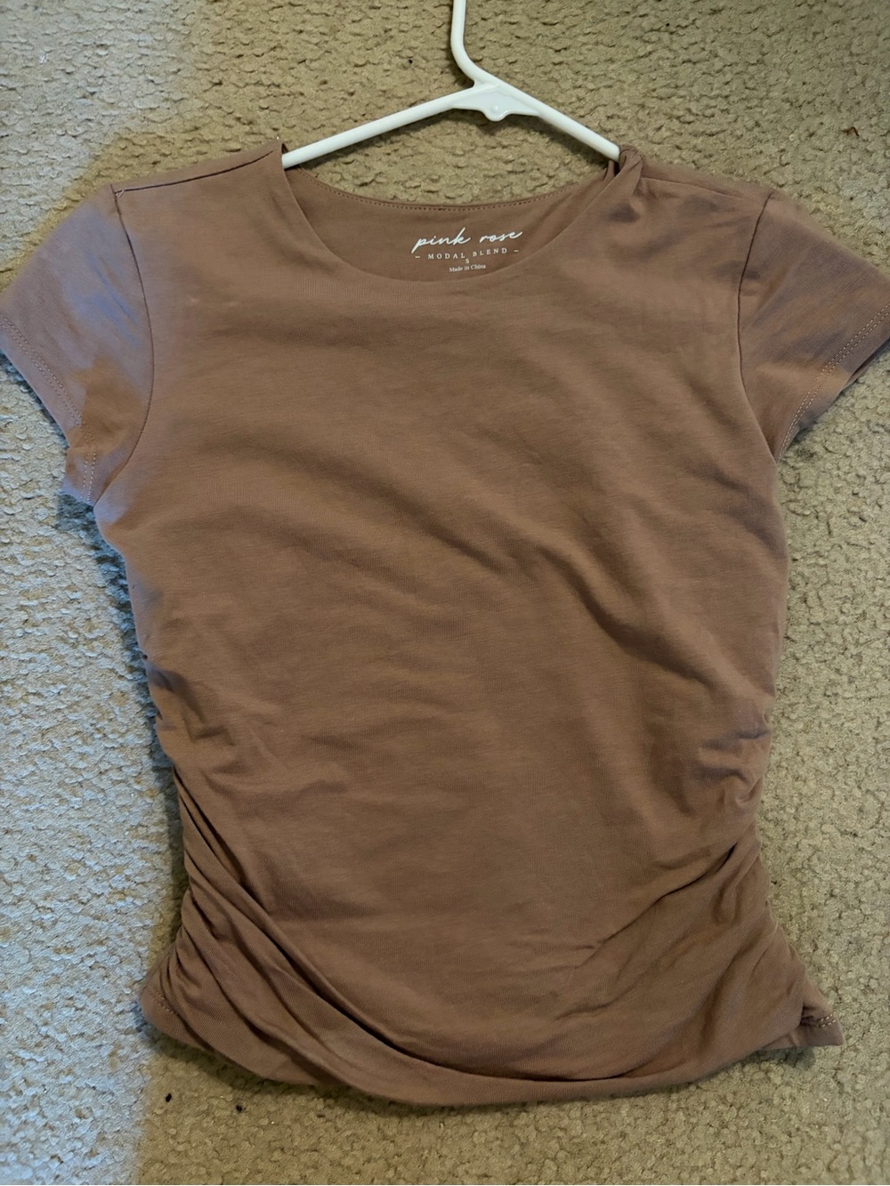 Pink Rose Women’s Short Sleeve Crewneck Tee — Mauve Brown